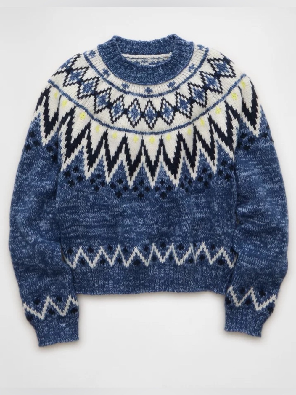 American Eagle Snow Stopper Sweater Blue Fair Isle apres ski aspen cozy mockneck - Picture 3 of 8
